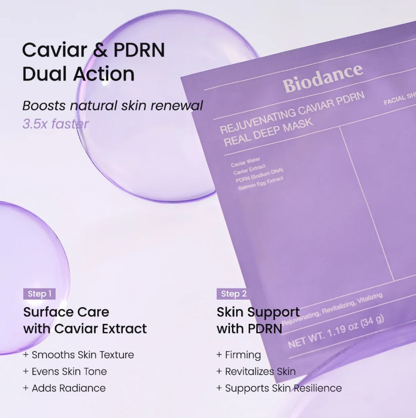 NEW ! Rejuvenating Caviar PDRN Real Deep Mask, Korean Beauty (4stuks)