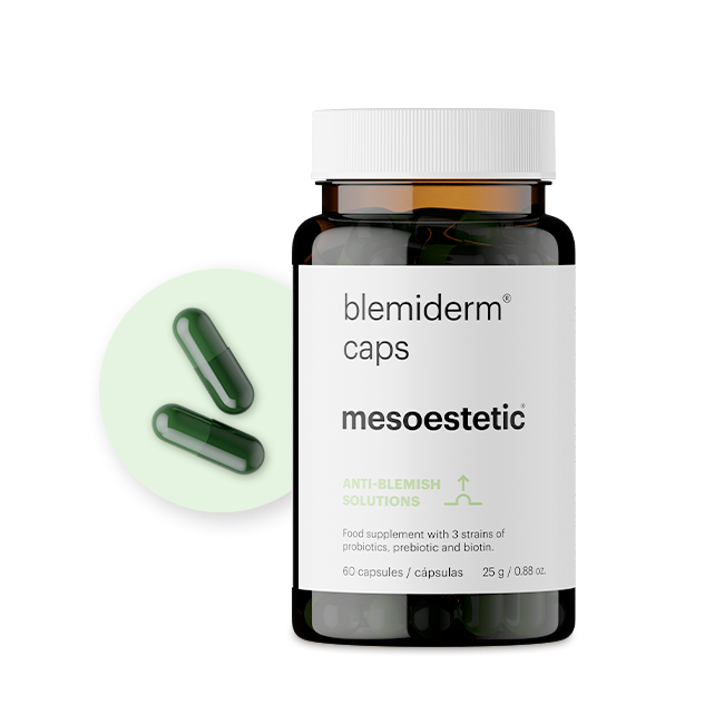 BLEMIDERM® CAPS van Mesoestetic – voedingssupplement voor acnegevoelige huid en huidbalans van binnenuit