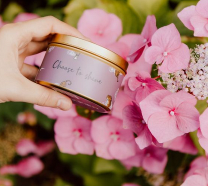 Quote kaars in gouden blik – Choose to shine
