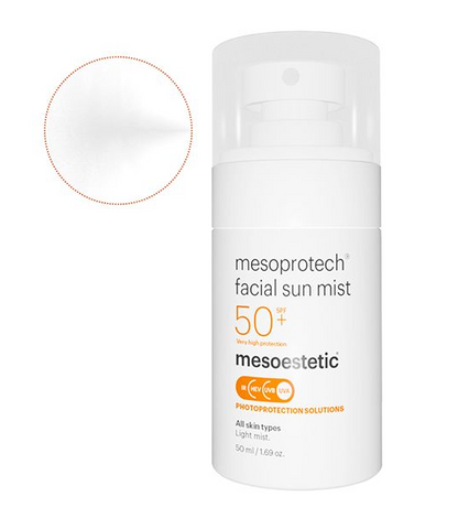 Mesoestetic Facial Sun Mist SPF50+ – zonnecrème spray over make-up | anti-aging bescherming