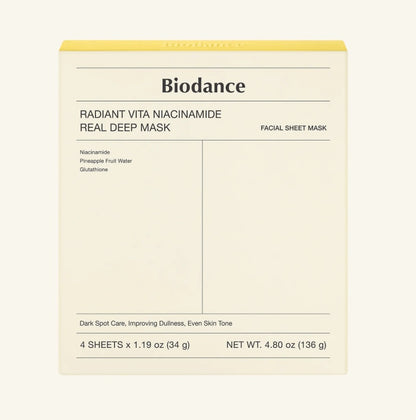 NEW !  Biodance Radiant Vita Niacinamide Real Deep Mask Korean Beauty (4stuks)