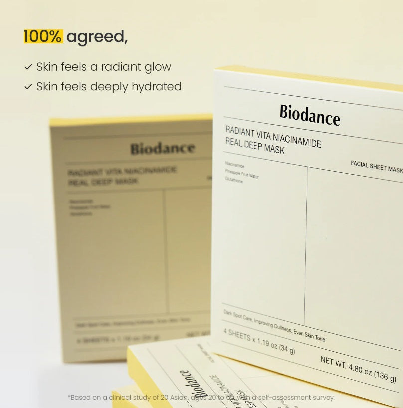 NEW !  Biodance Radiant Vita Niacinamide Real Deep Mask Korean Beauty (4stuks)